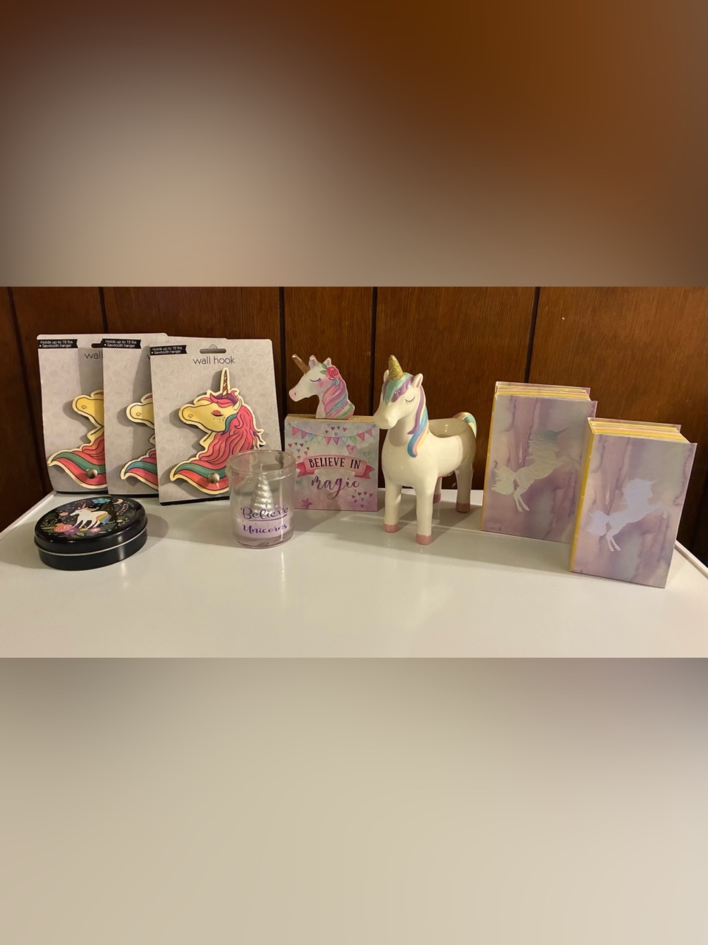 9 Piece Unbranded Pink & White Unicorn Home Accent Figurine and Decor Set